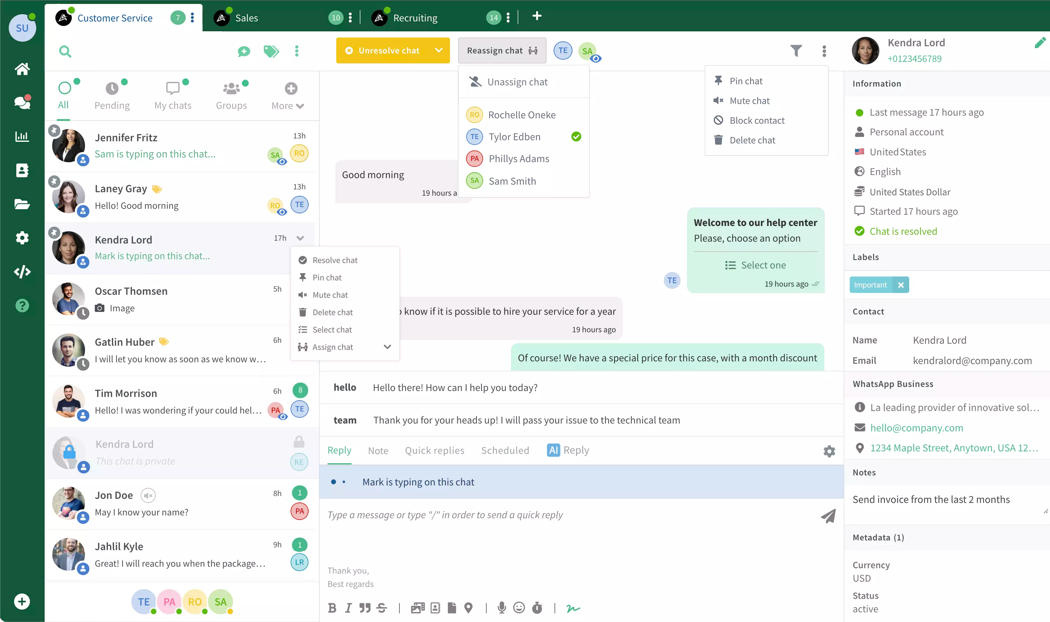 Captura OneChat: bandeja de chat en equipo